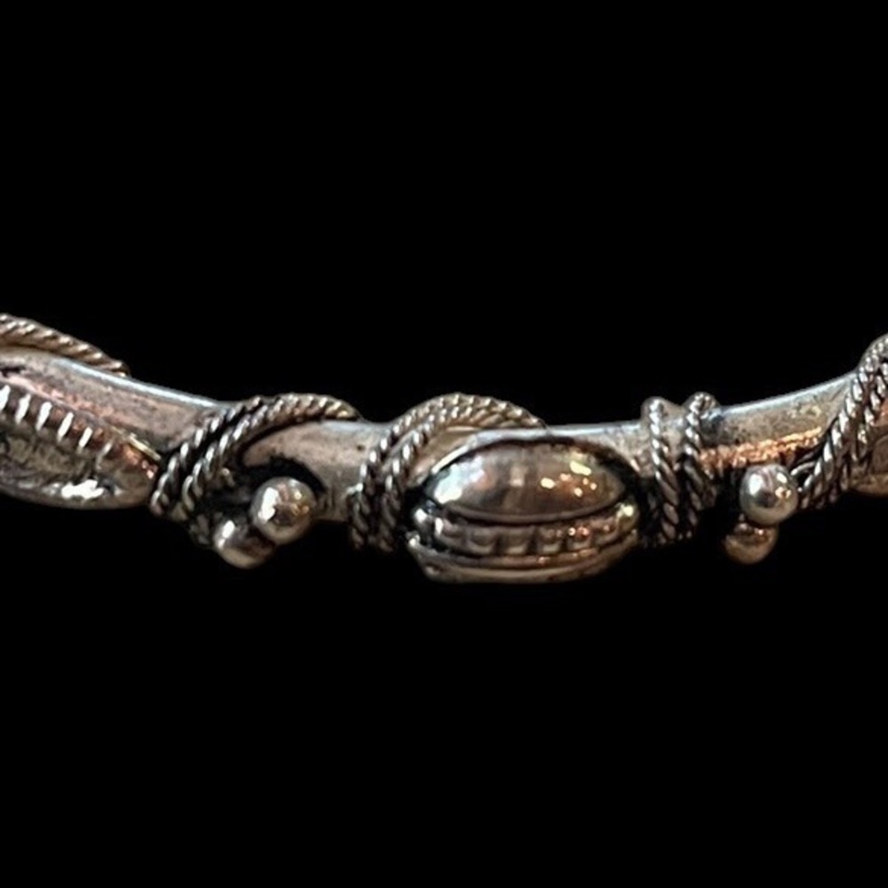 Vintage Handmade Balinese Style Silver Tone Twisted Rope Granulated Bracelet - Picture 7 of 8